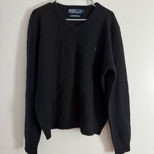 Vintage Polo Ralph Lauren Black Lambswool V-Neck Sweater – Purple Pony, Men’s XL